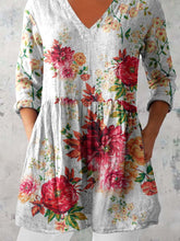 Load image into Gallery viewer, Women's Elegant Floral Pattern Round Neck Cotton and Linen Top