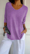 Load image into Gallery viewer, Solid Color Knitted V-neck Top