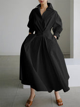Load image into Gallery viewer, Women's Solid Pocket Button Lapel Long Sleeve Maxi Shirt Casual Dress