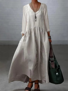 Women'S Cotton And Linen Solid Color Loose Dress