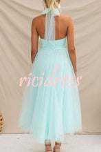 Load image into Gallery viewer, Fairy Vibes Tulle Gathered Detail Halter Maxi Dress