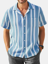 Load image into Gallery viewer, Men's Hawaiian Simple Striped Faux Linen Comfortable Short Sleeve Cuban Collar Shirt