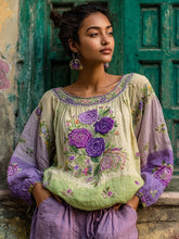 Load image into Gallery viewer, Ethnic Boho Floral Embroidery Women's Linen Loose Shirt