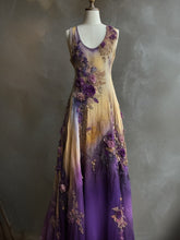 Load image into Gallery viewer, Vintage Purple Floral Embroidered Gradient Linen Maxi Dress