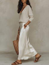 Load image into Gallery viewer, Effortless Ivory Knit &amp; Satin Midi Ensemble