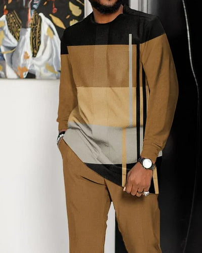Men's Casual Color Blocking Long Sleeve Walking Suit-001