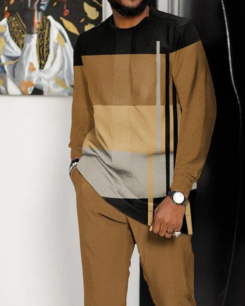 Men's Casual Color Blocking Long Sleeve Walking Suit-001