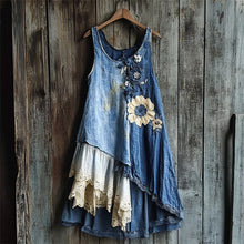 Load image into Gallery viewer, Flowers Denim Textile Lace Patchwork Tank Dress c4a4
