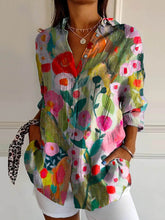 Load image into Gallery viewer, Women's Lovely Floral Art Print Casual Cotton Shirt