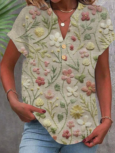 Women's Casual Short Sleeve Flower Shirt