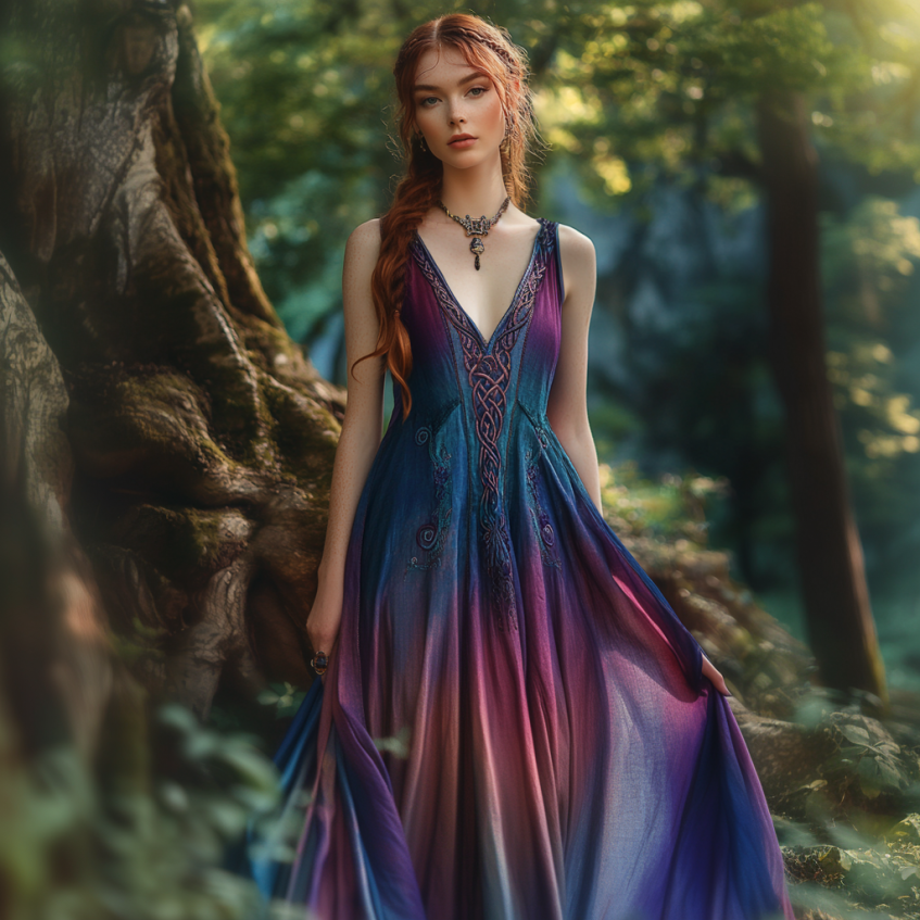 Vintage Viking Tribal Celtic Knot Gradient Art Linen Tank Dress