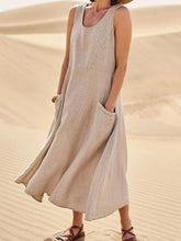 Load image into Gallery viewer, Women Sleeveless Sundress Elegant Round Neck Cotton Linen Solid Long Tank Casual Summer Dress