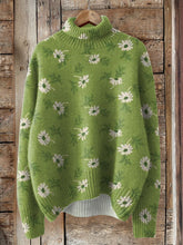 Load image into Gallery viewer, Lovely Floral Art Print Knit Turtleneck Pullover Sweater