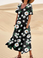Load image into Gallery viewer, Spring Daisy Seamless Repeat Pattern Printed Women's Linen Pocket Dress