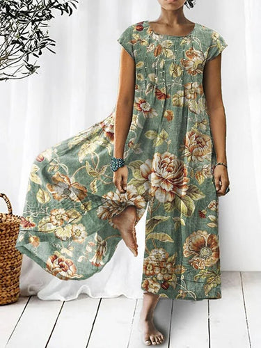 Women's Retro Art Print Casual Jumpsuit