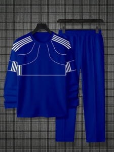 Men's Navy Blue Round Neck Casual Sports Set 039