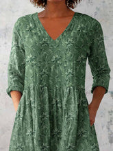 Load image into Gallery viewer, Women's Elegant Floral Pattern Round Neck Cotton and Linen Top