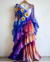 Load image into Gallery viewer, Rainbow Linen Ruffle Daisy Embroidery Irregular Dress 4d6d