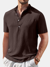 Load image into Gallery viewer, Men's Casual Solid Color Comfortable Cotton And Linen Stand Collar Short-sleeved Shirt