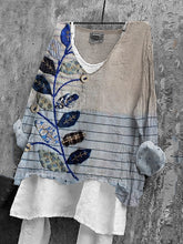 Load image into Gallery viewer, Vintage Floral Art V Neck Linen Blend Blouse