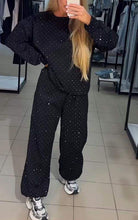 Load image into Gallery viewer, Women's Casual Round Neck Diamond Hooded Two Piece Suit