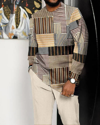 Men's Casual Color Blocking Long Sleeve Walking Suit-004