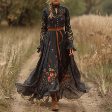 Load image into Gallery viewer, Women's Vintage Country Pastoral Linen Style Long-sleeve Maxi Long Dress
