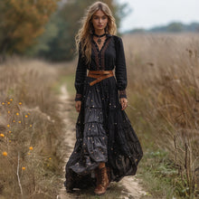 Load image into Gallery viewer, Women's Vintage V-neck Bohemian Pastoral Style Long-sleeve Maxi Long Dress