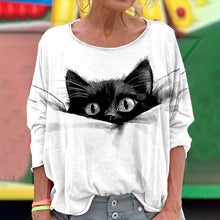 Load image into Gallery viewer, Cute Sleeping Cat Art Print Crew Neck T-shirt