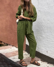 Load image into Gallery viewer, Casual Solid Color V-Neck Shirt &amp; Pants Cotton Linen Two-Piece Set