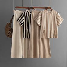 Load image into Gallery viewer, Casual Vertical Stripe Slit Top &amp; High Waist Solid Color Pants Two-Piece Set