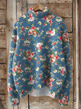 Load image into Gallery viewer, Vintage Lovely Floral Art Print Knit Turtleneck Pullover Sweater