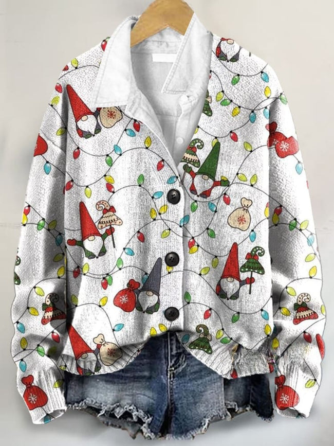 Christmas Pattern Art Print Buttoned V-neck Cardigan Sweater