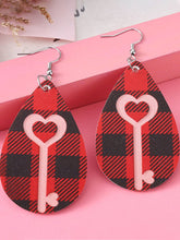 Load image into Gallery viewer, Valentine's Day Black Red Plaid Love Peach Heart Key Earrings