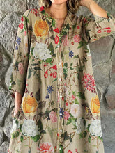 Load image into Gallery viewer, Women's Elegant Vintage Floral Print Shirt Style Cotton and Linen Dress