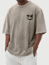 Load image into Gallery viewer, Men's Vintage Wash Smiley Coconut Tree Print Short Sleeve T-Shirt