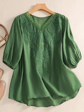 Load image into Gallery viewer, Mesh Embroidery V-Neck Loose Casual Shirt