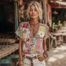 Load image into Gallery viewer, Women's Vintage Rose Floral Art Patchwork Comfy Shirt