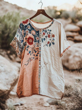 Load image into Gallery viewer, Women's Vintage Tribal Floral Stitching Cotton And Linen Shirt 473e