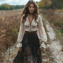 Load image into Gallery viewer, Women's Vintage V-neck Linen Long-sleeve Maxi Long Dress