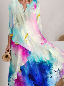 Women's Watercolor Splash Pattern Flowing Dress