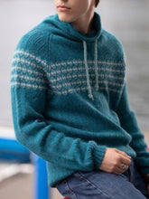 Load image into Gallery viewer, Men&#39;S Vintage Blue Knitted Jacquard Hooded Sweater