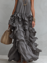 Load image into Gallery viewer, Elegant Grey Romantic Layered Ruffle Long Dress