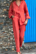 Load image into Gallery viewer, Casual Solid Color V-Neck Shirt &amp; Pants Cotton Linen Two-Piece Set