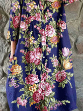 Load image into Gallery viewer, Women's Elegant Vintage Floral Print Shirt Style Cotton and Linen Dress