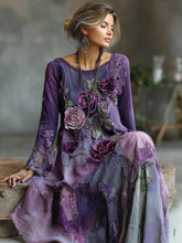 Load image into Gallery viewer, Vintage Bohemian Embroidered Floral Patchwork Linen Maxi Dress