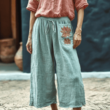 Load image into Gallery viewer, Women's Linen Wide-leg Ethnic Floral Casual Cropped Trouser Pants
