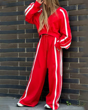 Load image into Gallery viewer, Casual V-Neck Striped Sweat &amp; Wide Leg Pants Two-Piece Set
