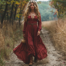 Load image into Gallery viewer, Women's Vintage V-neck Bohemian Pastoral Style Long-sleeved Maxi Long Dress