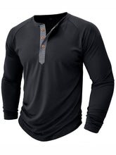 Load image into Gallery viewer, Men's Cotton Solid Henley Long Sleeve Top